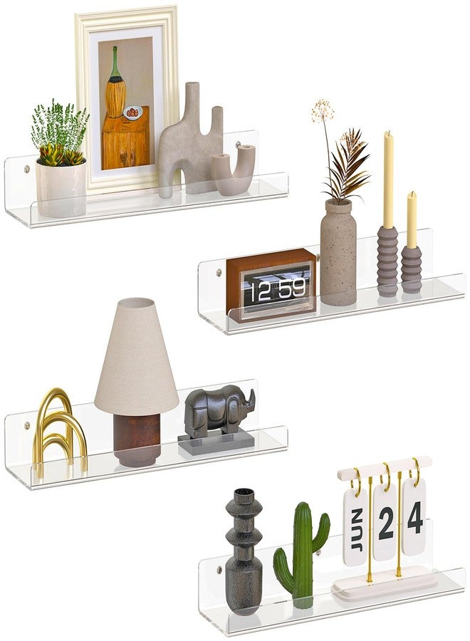 Dooiclear 4 Pack Floating Shelves for Wall, 15" Clear Book Shelf, Acrylic Floating Wall Shelf, Display Shelves Organizer for Bathroom, Classroom, Bedroom, Living Room, Kitchen, Room Decor - Image 1